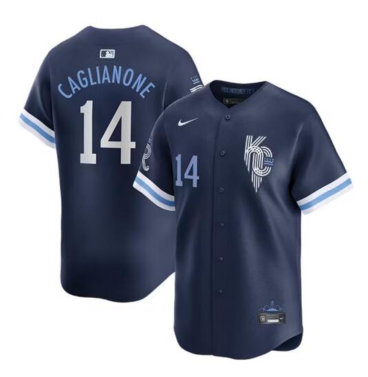 Men's Kansas City Royals #14 Jac Caglianone Navy City Connect Limited Stitched Baseball Jersey